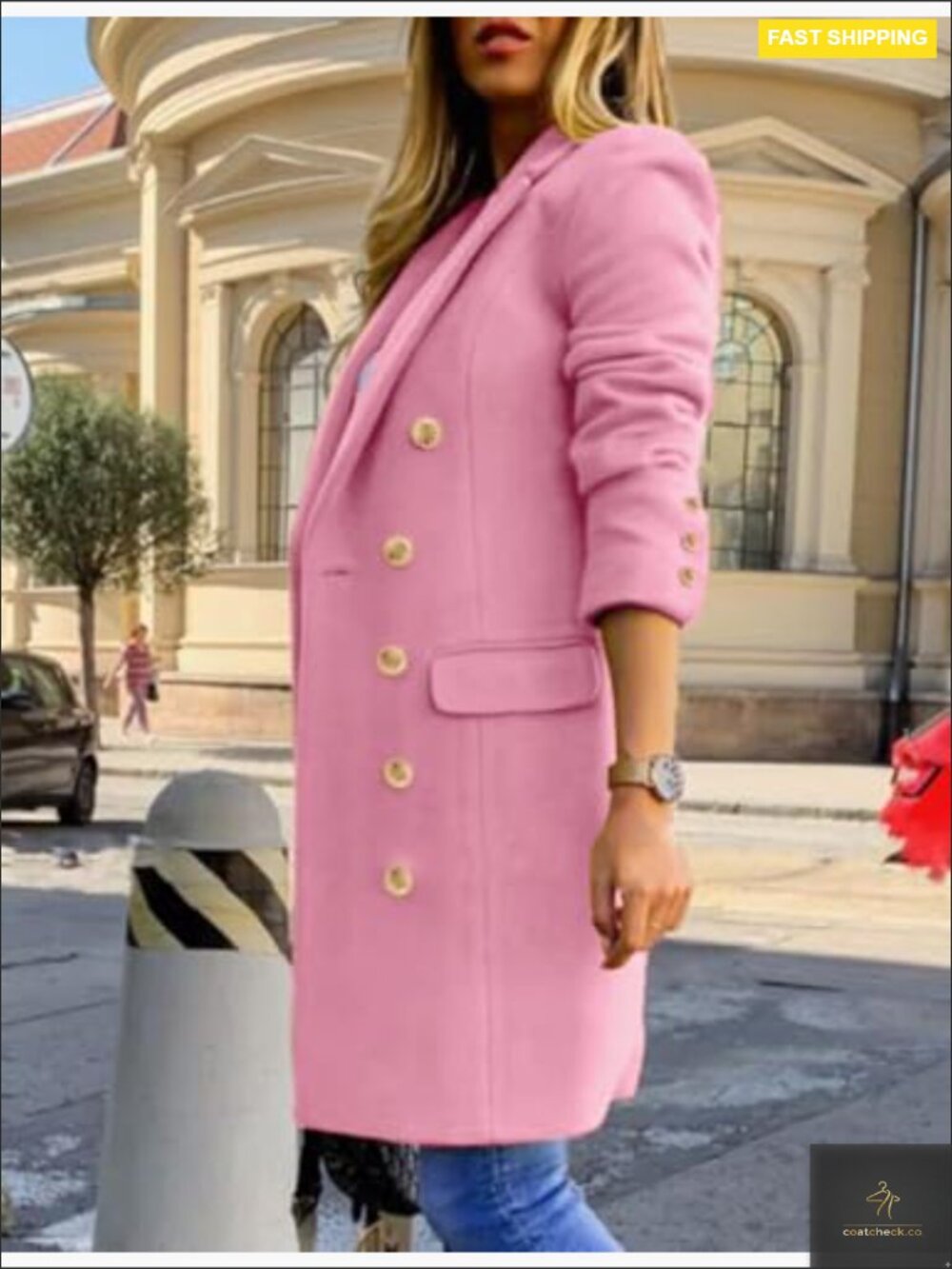 Double Breasted Wool Peacoat Trench Coat Warm Classic Notch Lapel Midi - Picture 2 of 7